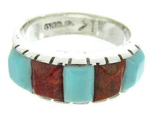 Turquoise And Apple Coral Southwest Ring Size 4-3/4 AW63691